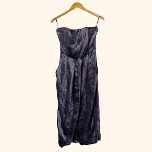 Rachel Roy Silver Crushed Velvet Metallic Tulip Hem Strapless Dress